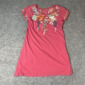 Catie Embroidered Dress Women’s XS Floral V-Neeck Cotton Casual Pink Coral